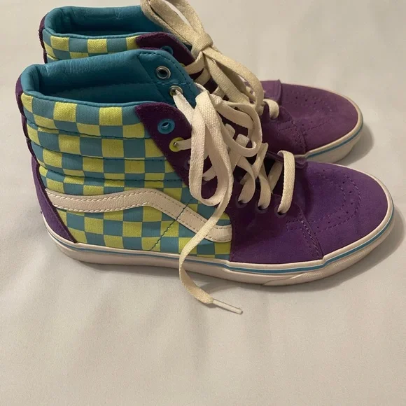 Vans High-Top skateboard Sneakers in Purple and Blue Checkered - Picture 1 of 3